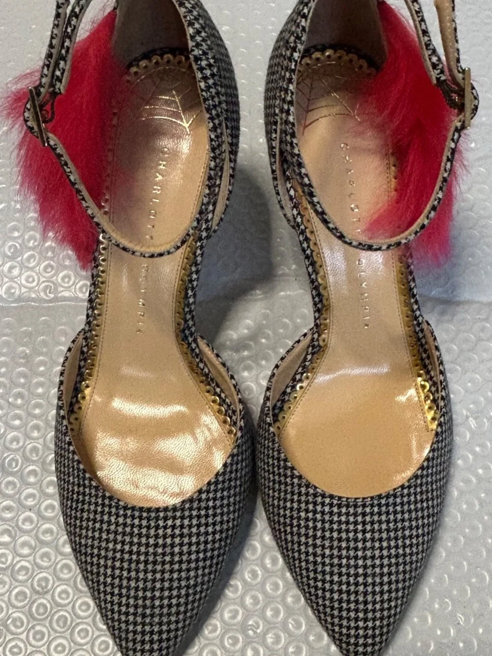 Charlotte Olympia Houndstooth Spider Web Pumps Heels Eu 37 1/2 US 7.5 Heel 3-3.9